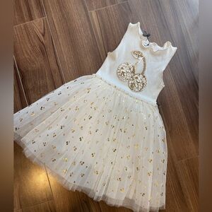 Gold Sequin Cherry Tulle Dress for Girls | Party Dress | 3 years